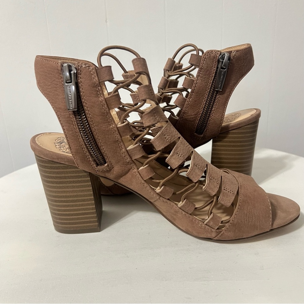 Vince Camuto Briaz Brown Leather Strappy Block Heel Gladiator Sandals Size 6.5